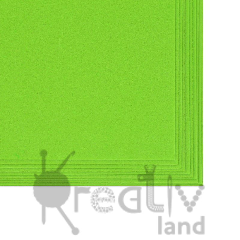 Фетр листовой жесткий 2мм/ цв.неоновый зеленый 60/ 20х30см/ 10листов/ фас.1уп.