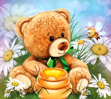 Алмазная мозаика, без подрамника, частичная выкладка, круглые стразы, 25 х 25 (живопись), арт. АК2020046 МИШУТКА