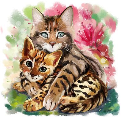 Алмазная мозаика/ без подрамника/ частичная выкладка/ круглые стразы/ 25х25 (живопись) / арт. АК2020049 КОТЯТА