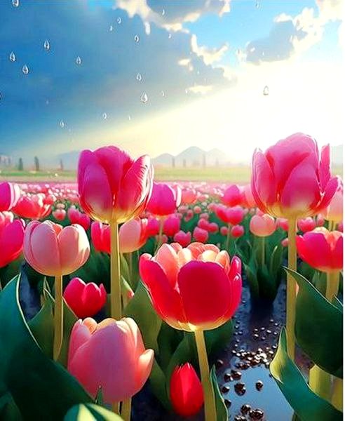 Алмазная живопись, подрамник, полная выкладка, 20 х 30 см, арт. AK2030085 ПОЛЕ ТЮЛЬПАНОВ