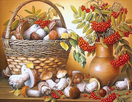 Алмазная живопись/ подрамник/ полная выкладка/ 20х30 см/ арт.AK2030021 НАТЮРМОРТ С ГРИБАМИ title=