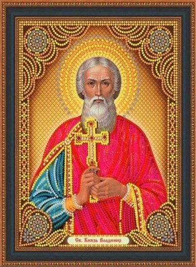 Алмазная мозаика/ подрамник/ частичная выкладка/ круглые блестящие стразы/ 27х33 см/ арт.AS75150 СВЯТОЙ КНЯЗЬ ВЛАДИМИР
