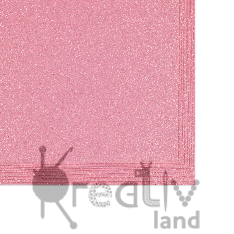 Фоамиран в листах глиттерный/ 20х30см, толщ.2мм/ цв.025 розовый/ уп.10листов/ фас.1уп.