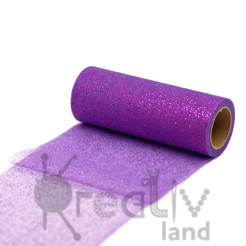 Фатин в шпульке средней жесткости с блестками цв.фиолетовый шир.15 см, дл. 9 м в рул./ фас.1 рул.