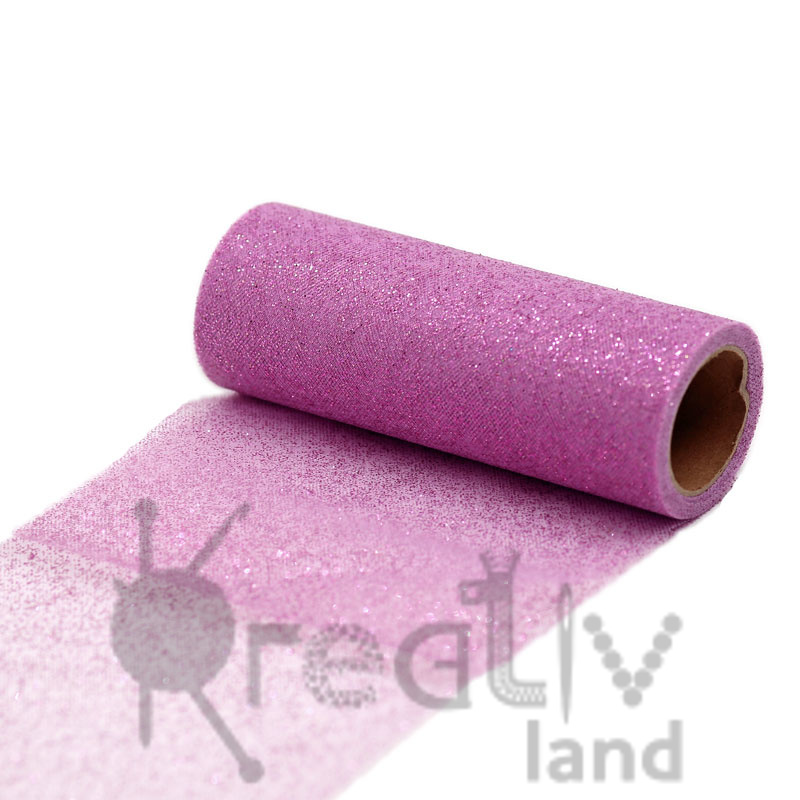 Фатин в шпульке средней жесткости с блестками цв.розово-сиреневый шир.15 см, дл. 9 м в рул./ фас.1 рул.