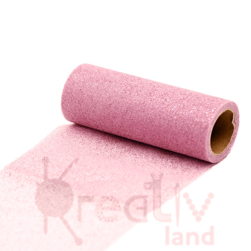 Фатин в шпульке средней жесткости с блестками цв.бледно-розовый шир.15см, дл.9м в рул./ фас.1 рул.