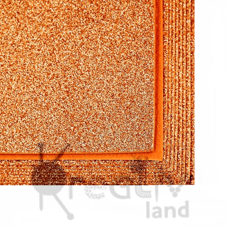 Фетр листовой глиттерный 2мм/ цв.оранжевый 021/ 20х30см/ 10листов в уп./ фас.1уп.