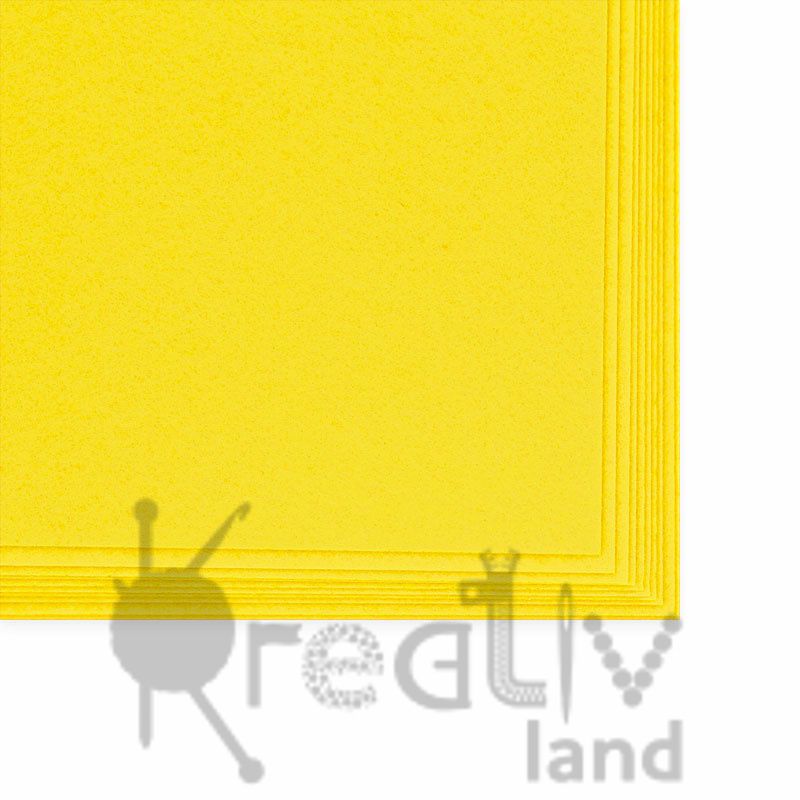 Фетр листовой жесткий 2мм цв.желтый A-20 размер 20х30см, 10 листов в уп./ фас.1 уп.