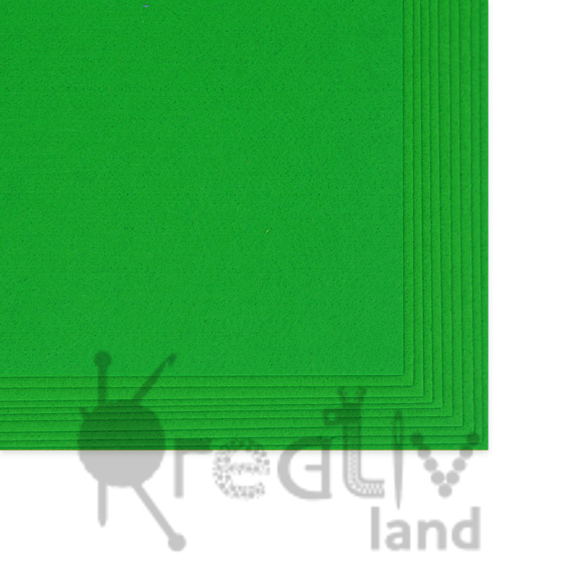 Фетр листовой жесткий 2 мм цв.ярко-зеленый размер 20х30см, 10 листов в уп./ фас.1 уп.