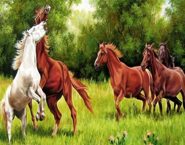 Алмазная мозаика/ подрамник/ полная выкладка/ 40х50см/ арт. GA71289 ЛОШАДИ