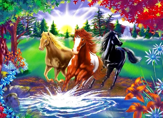 Алмазная мозаика, подрамник, полная выкладка, 40 х 50 см, арт. GA74179 ЛОШАДИ