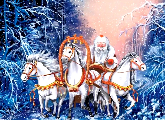 Алмазная мозаика/ подрамник/ полная выкладка/ 40х50см/ арт. GA84464 ДЕД МОРОЗ НА ТРОЙКЕ title=