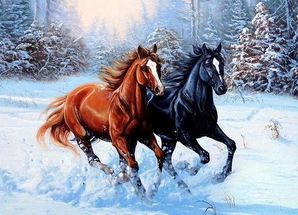 Алмазная мозаика, подрамник, полная выкладка, 40 х 50 см, арт. GA85038 КОНИ