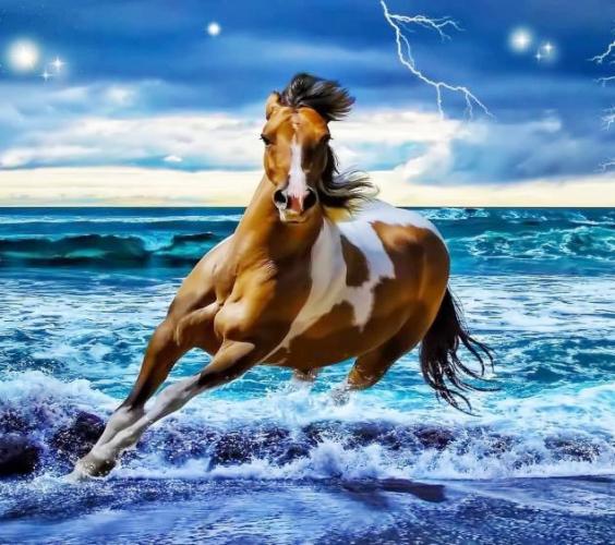 Алмазная мозаика/ подрамник/ полная выкладка/ круглые стразы/ 30х40см/ арт.GB71010 КОНЬ title=