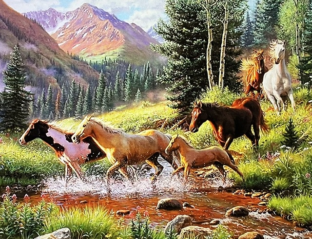 Алмазная мозаика/ подрамник/ полная выкладка/ круглые стразы/ 30х40см/ арт.GB74955 КОНИ title=