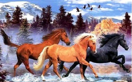 Алмазная мозаика/подрамник/ полная выкладка/круглые стразы/ 30х40см/ арт.GB82787 ЛОШАДИ title=