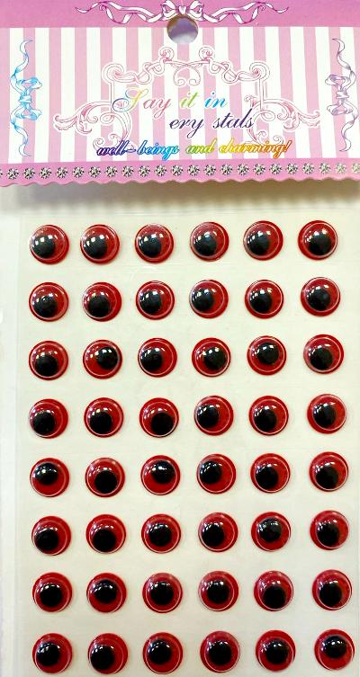 Глазки бегающие круглые самоклеящиеся/ цв.красный/ диам 10мм/ фас.1лист