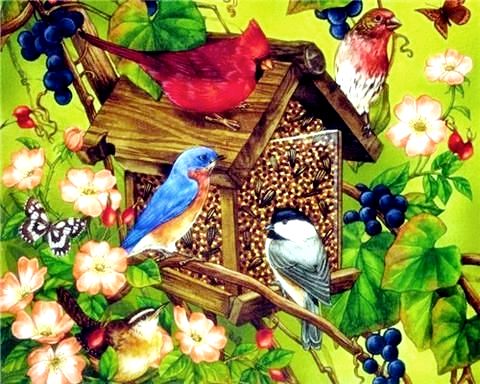 Алмазная мозаика/ подрамник/ полная выкладка/ круглые стразы/ 30х30см/ арт.GLC51499 ПТИЧКИ