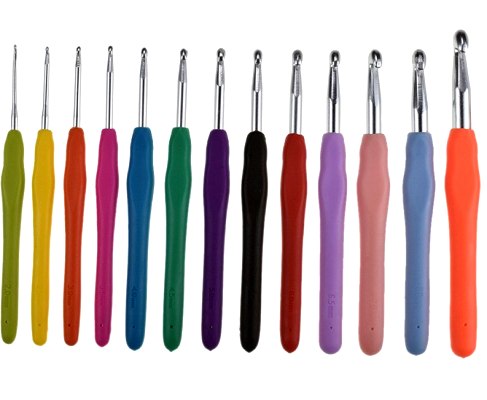 Крючки для вязания с прорезиненными ручками разноразмерные 2мм-9мм/ набор 13шт/ фас.1уп.