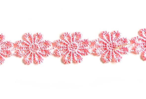 Кружево Ромашка плетеное цв.розовый ш.28 мм/ 9,1м в уп./ фас. 1 уп.