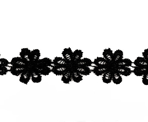 Кружево Ромашка плетеное цв.черный ш.28 мм/ 9,1м в уп./ фас. 1 уп.