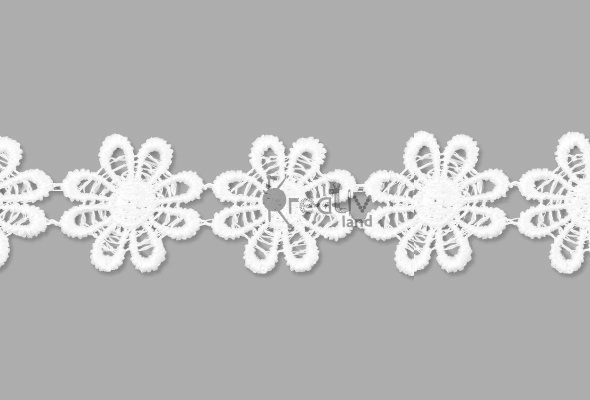 Кружево Ромашка плетеное цв.белый ш.28 мм/ 9,1м в уп./ фас. 1 уп.