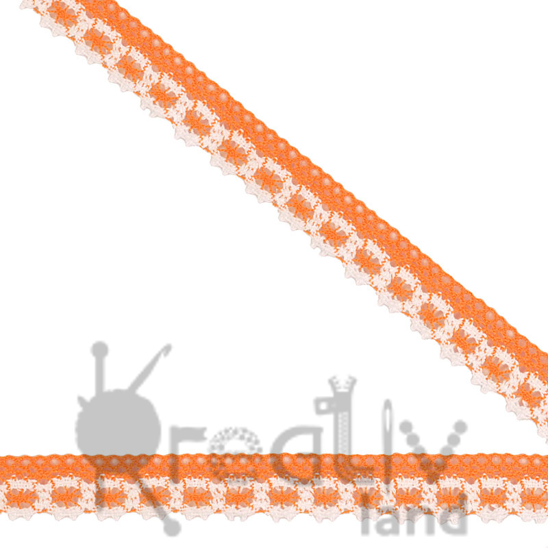 Кружево вязаное &quot;на коклюшках&quot; ш.2см/ цв.оранжевый/ 13,65м/ фас.1уп.
