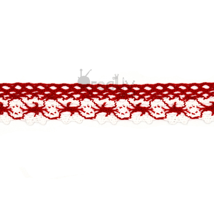 Кружево вязаное &quot;на коклюшках&quot; ш.25мм/ цв.красный/ 13,65м/ фас.1уп.