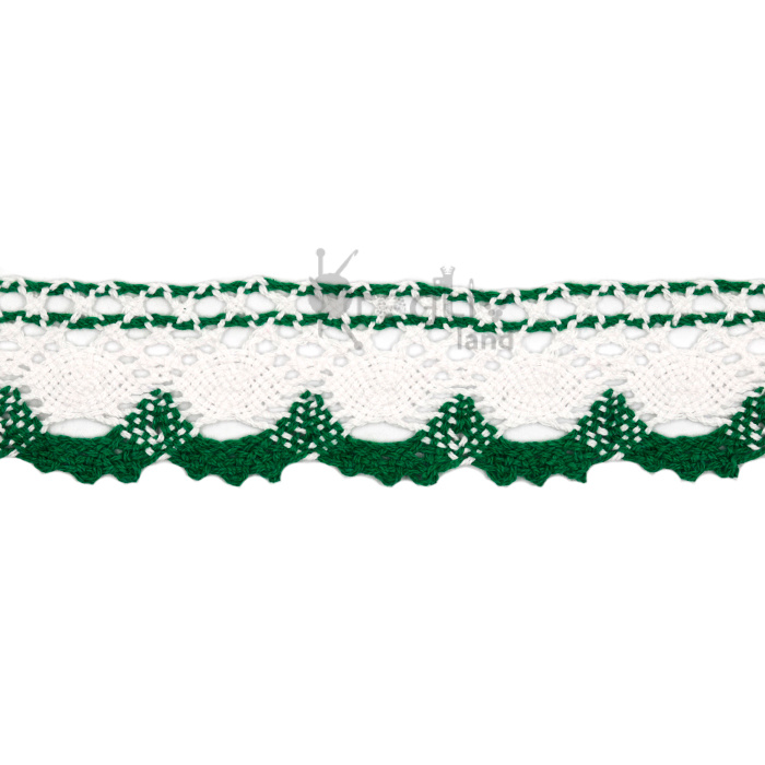 Кружево вязаное &quot;на коклюшках&quot; ш.40мм/ цв.зеленый/ 13,65м/ фас.1уп.