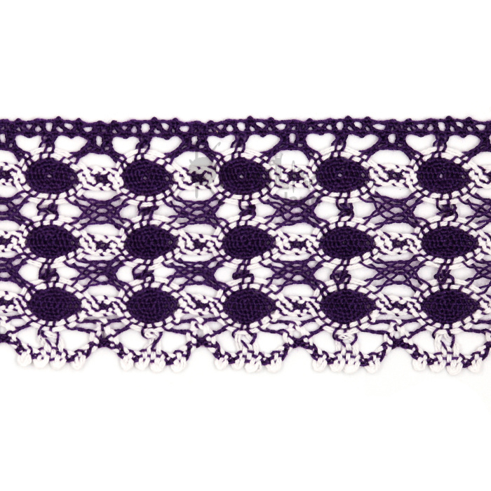 Кружево вязаное ш.65мм/ цв.фиолетовый/ 13,65м/ фас.1уп.