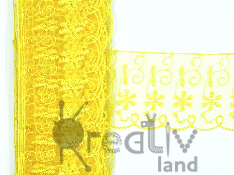 Кружево капроновое шир.80 мм/ цвет желтый/ 9,1м/ фас.1рул