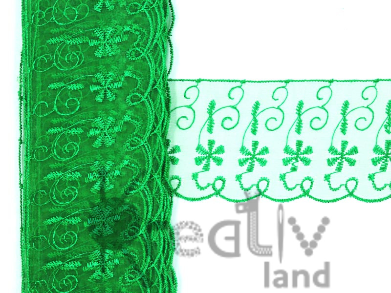 Кружево капроновое шир.80 мм/ цвет зеленый/ 9,1м/ фас.1рул