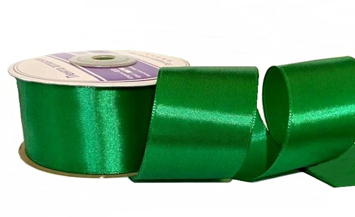 Лента атласная однотонная, цв. зеленый 019, ш.40 мм, 27 м