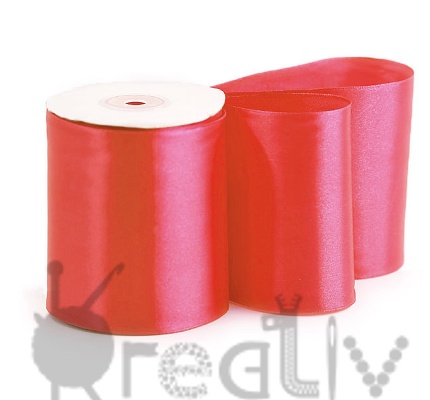 Лента атласная однотонная/ ш.100мм/ цв.красный 026/ 27 м в рулоне/ фас.1 рул.