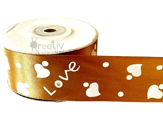 Лента атласная Love/ ш.40мм/ цв.светло-коричневый/ 27м в рулоне/ фас.1рул.