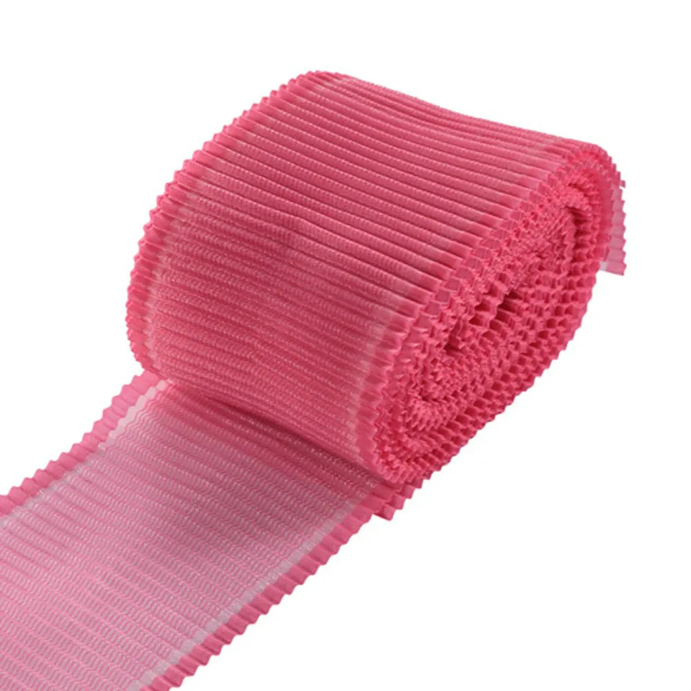 Лента капроновая однотонная гофрированная, цв. розовый, ш.10 см, 50 м в рулоне