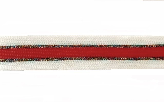 Лента Лампасная трикотажная, фас. 1 р, шир. 25 мм, дл. 70 м, арт. 2522 цв. 2белый, 2радужный, 1красный