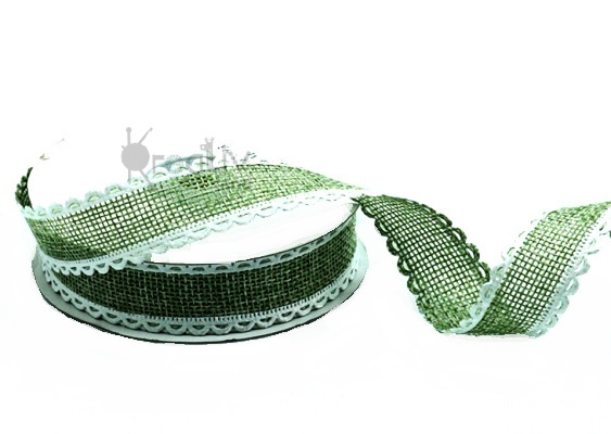 Лента Мешковина с ажурными краями 20мм/ цв.зеленый/ 9,1 м в рулоне/ фас.1 рул.