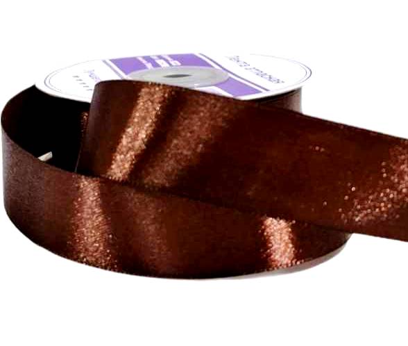 Лента атласная однотонная ш.25 мм, цв. коричневый KD142, 27 м