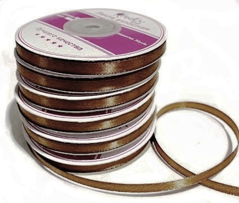 Лента атласная однотонная ш.6мм/ цв.коричневый KD142/ 27м/ фас.1рул.