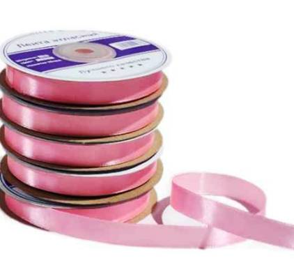 Лента атласная однотонная ш.12 мм, цв. розовый KD038, 27 м