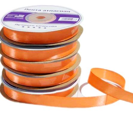 Лента атласная однотонная ш.12 мм, цв. рыжий KD051, 27 м