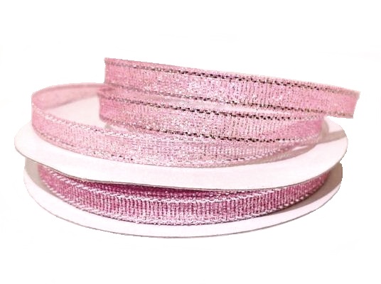Лента парча с люрексом, цв. бледно-розовый 013, ш.6 мм, 22,7 м в рулоне