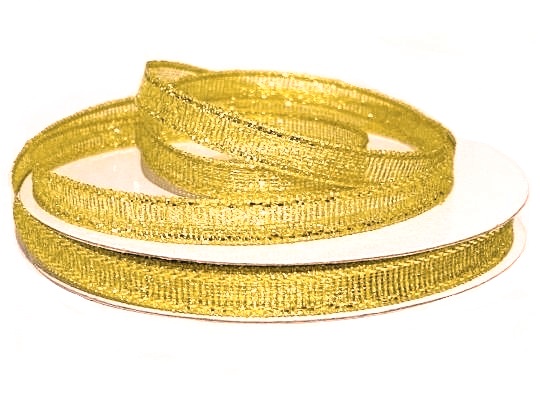 Лента парча с люрексом, цв. золото 016, ш.6 мм, 22,7 м в рулоне
