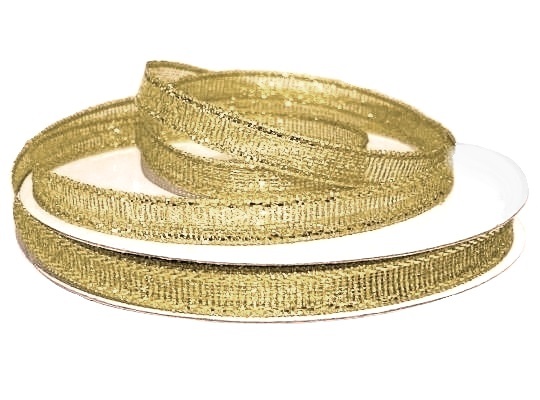 Лента парча с люрексом, цв. золото 022, ш.6 мм, 22,7 м в рулоне