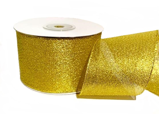 Лента парча с люрексом, цв. золото 016, ш.50 мм, 22,7 м в рулоне