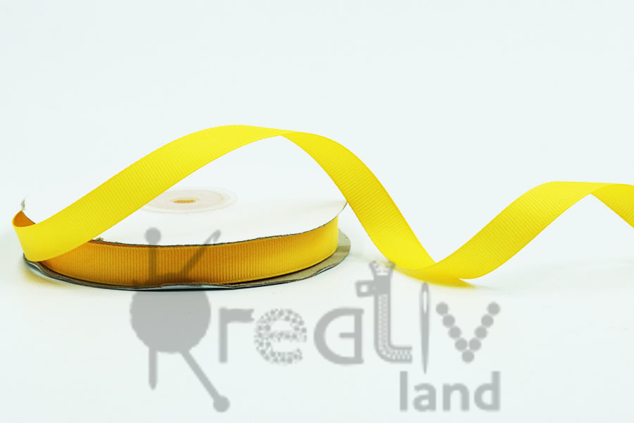 Лента репсовая однотонная/ ш.12мм/ цв.желтый/ 27 м в рулоне/ фас.1 рул.