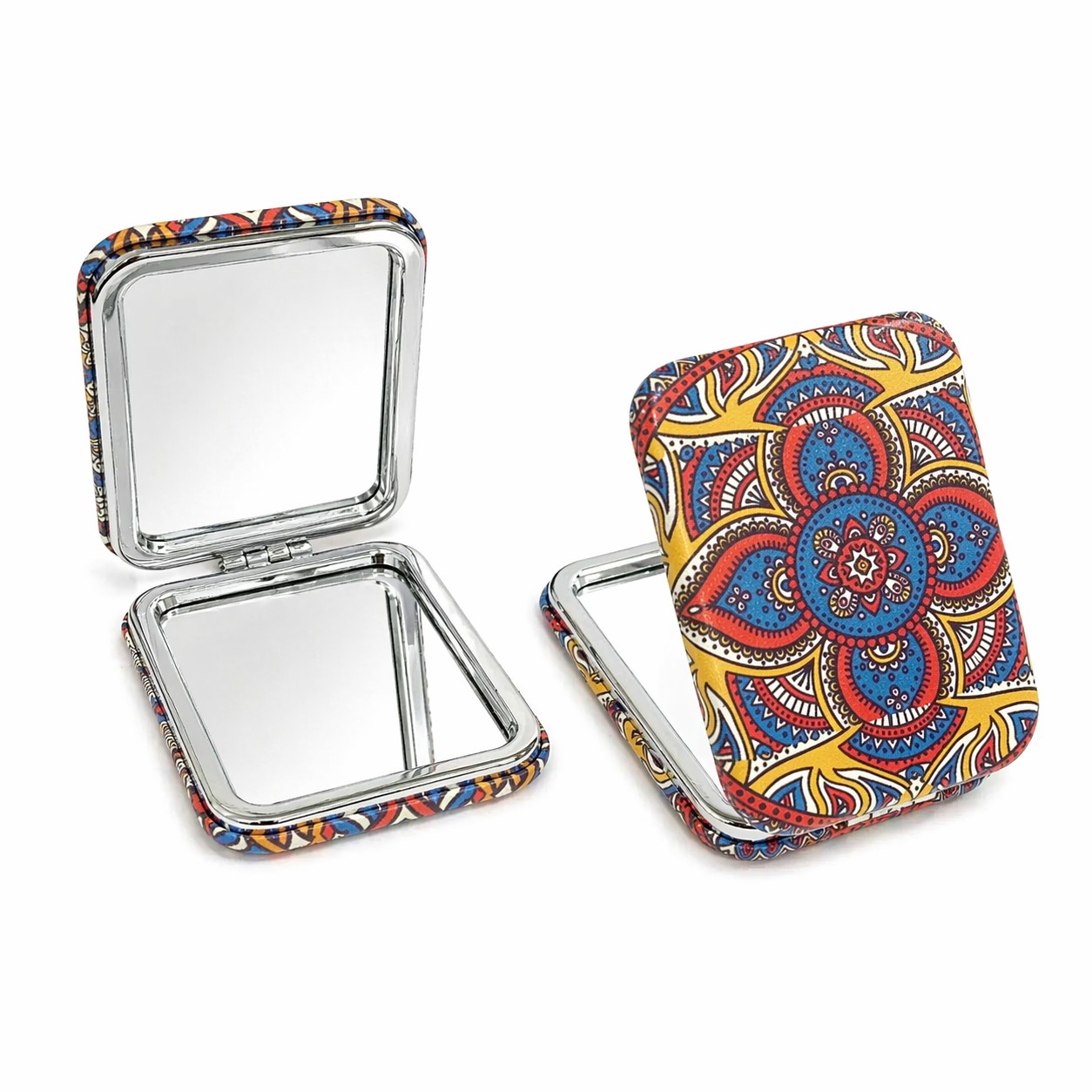 Складное зеркало квадратное, 8,5х6,5 см, цвет восточный орнамент, MAN-137. title=