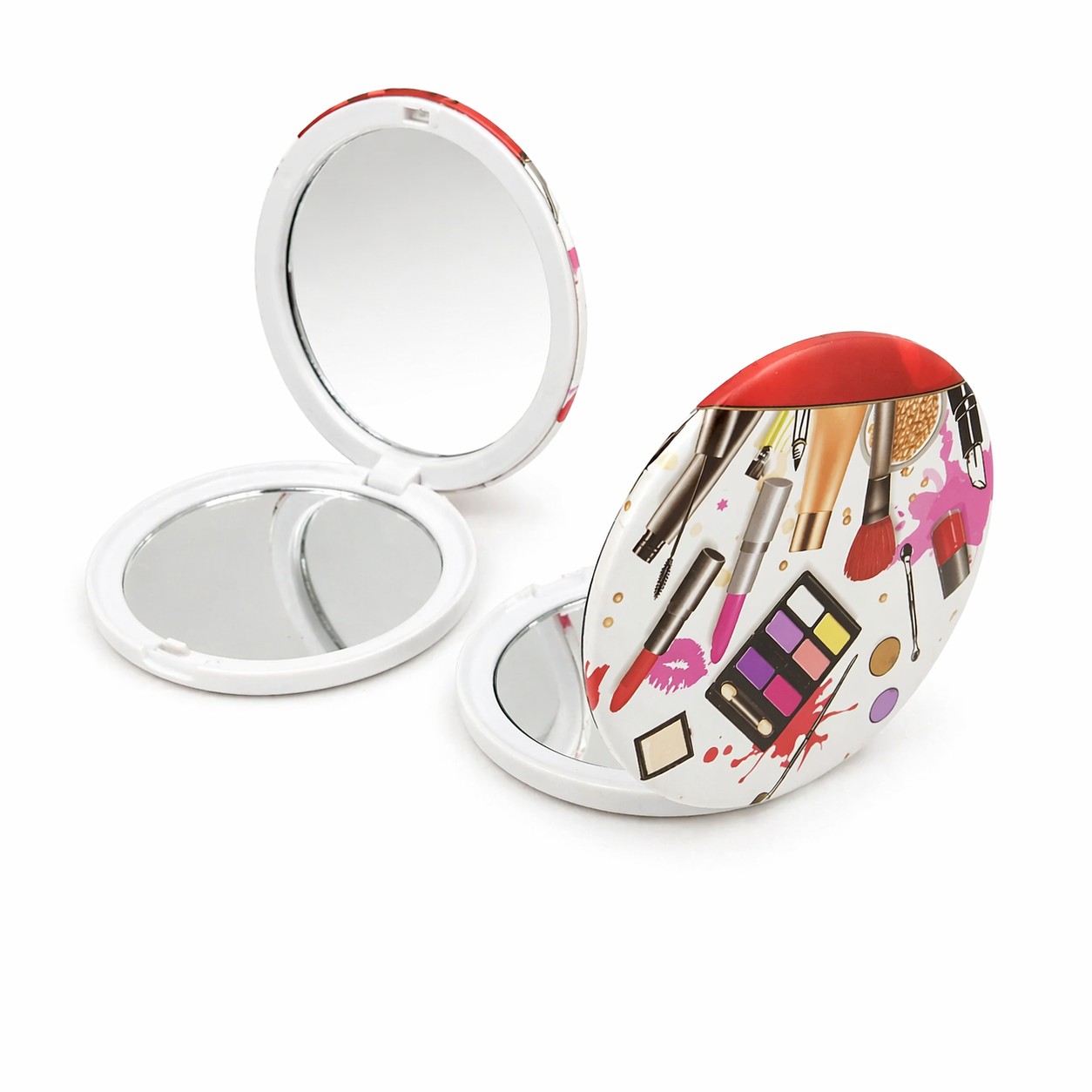 Складное зеркало круглое, цвет белый (бьюти), диам. 7 см, MAN-138 title=