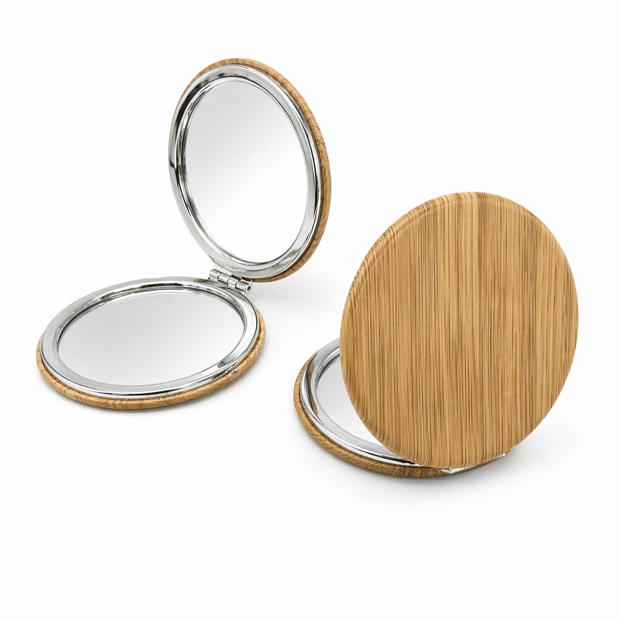 Складное зеркало круглое, цвет коричневый (дерево), диам. 7 см, арт. MAN-140. title=